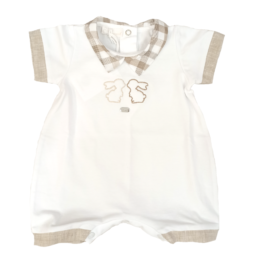 Pagliaccetto neonato bianco beige quadri Ninnaoh