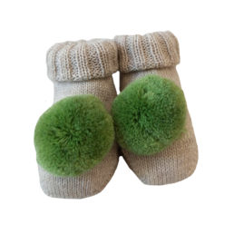 Scarpine lana neonato ponpon verde Bebè di Almy