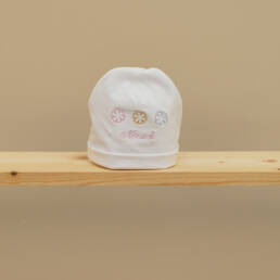 Cappellino neonata cotone bianco fiorellini colorati Ninnaoh